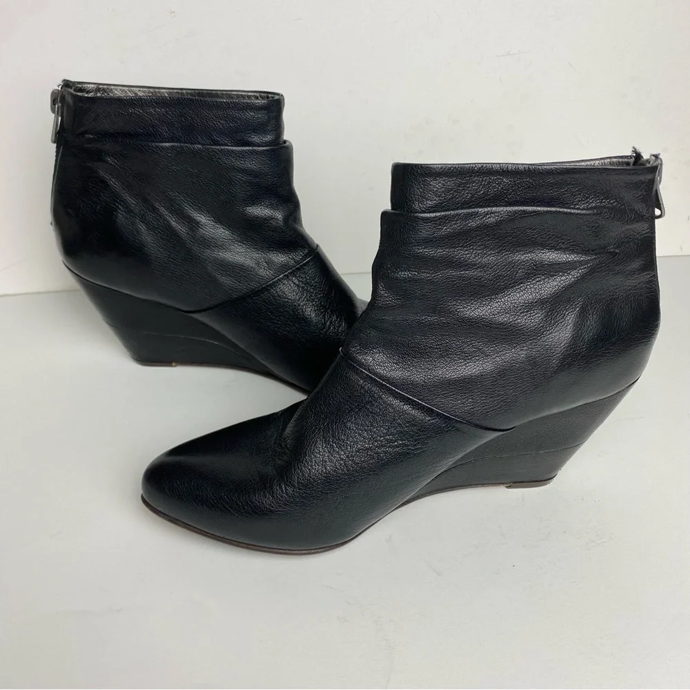Diesel Black Leather Women's Wedge Booties Size 38/7.5 - Picture 8 of 10